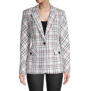 New KARL LAGERFELD PARIS Boyfriend Plaid Tweed Blazer Jacket Sportcoat